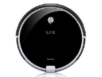 iLife A6 robot aspirador opiniones precio redondo negro brillante, con cepillo lateral y otro en espiral.