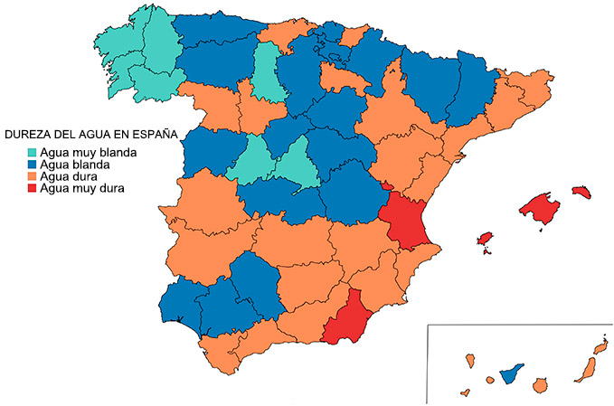 Mapa dureza del agua en España