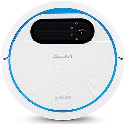 Robot aspirador friegasuelos Deebot 300 de forma redonda y color blanco con bordes azules