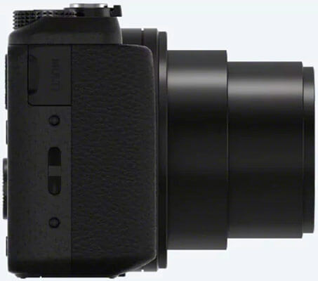 Sony dsc-hx60 vista desde el perfil derecho con el objetivo abierto